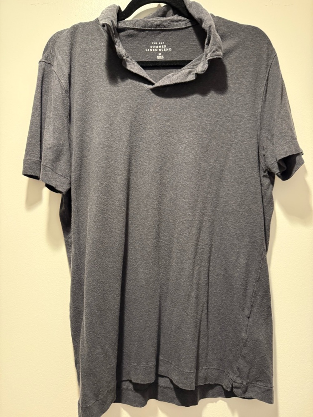Abercrombie & Fitch Men's Charcoal Gray Short-Sleeve Linen-Blend Polo, Size M